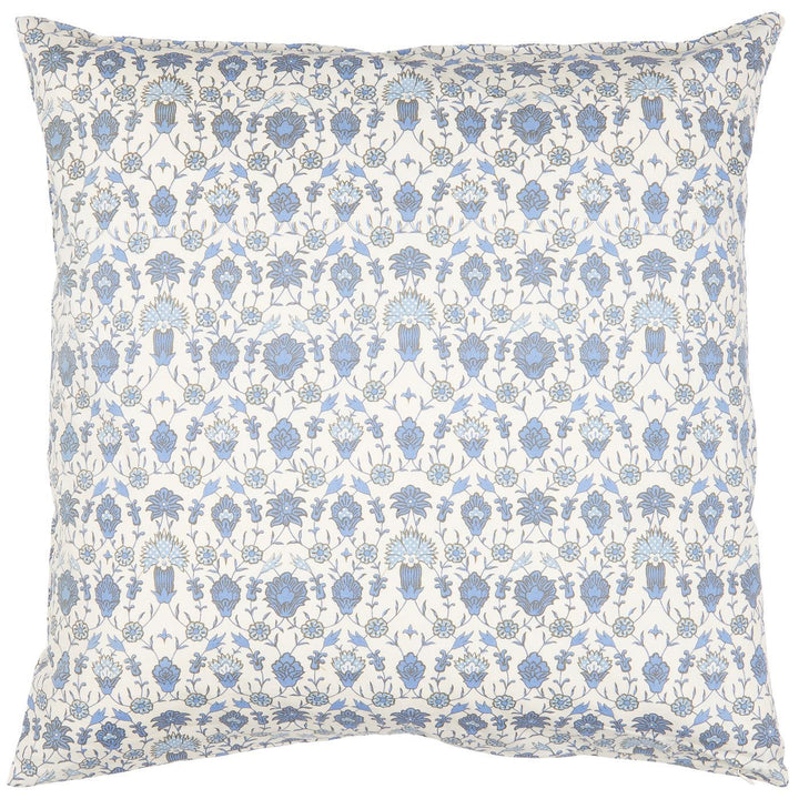 IB Laursen Angela natural cotton cushion with blue pattern, perfect for summer decor from Cornucopia Home and Gift