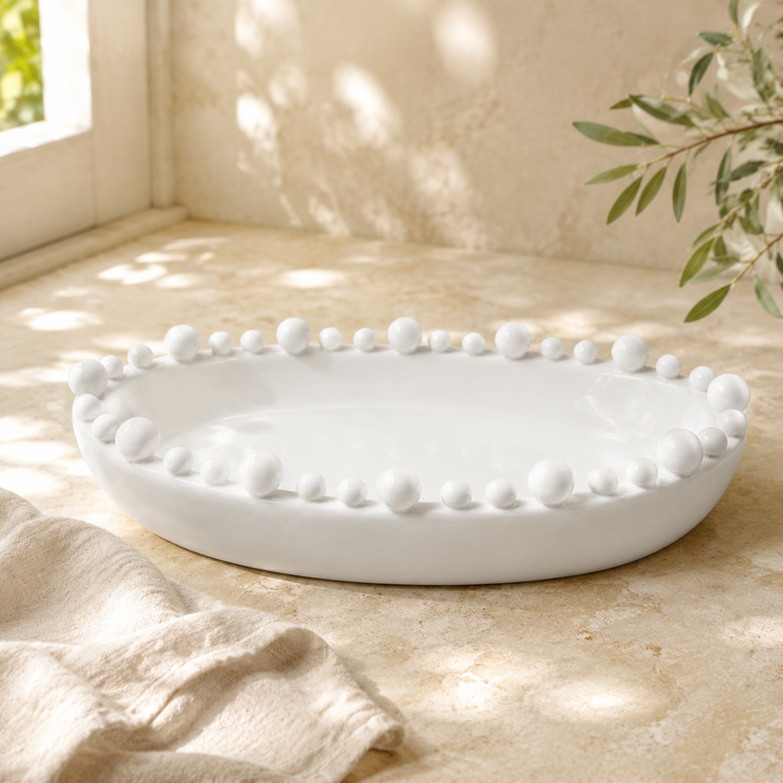 White Oval Bobble Bowl