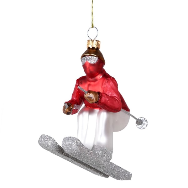Coach House Christmas hanging tree decoration featuring a winter scene from the Bombing Down the Piste design by Cornucopia Home and Gift.
