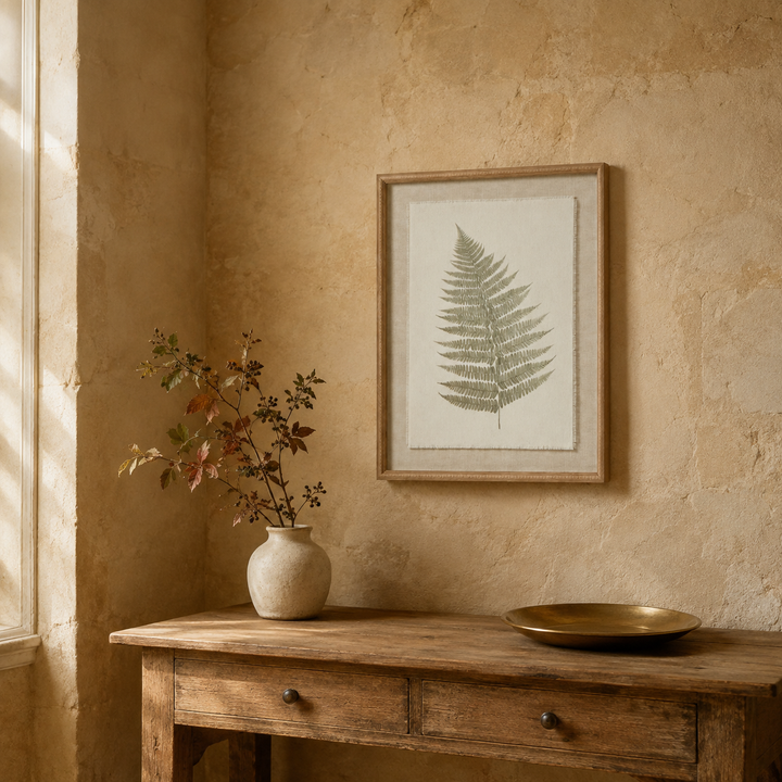 Bracken Art On Texture - Torn Paper With Beaded Frame