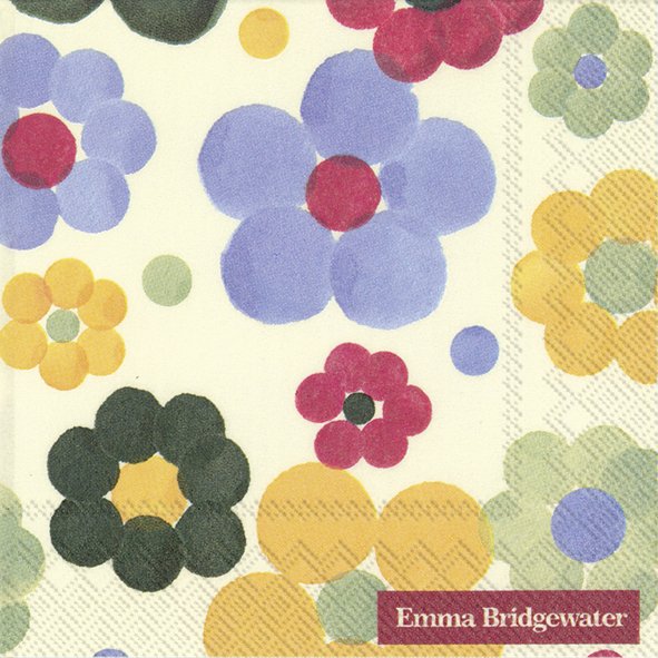 Emma Bridgwater Polka Floral cocktail napkins from the Ideal Home Range by Cornucopia Home and Gift, featuring colorful floral and polka dot patterns.