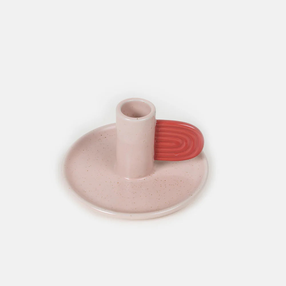 Pink and red Caroline Gardner candle holder from Cornucopia Home and Gift, featuring a decorative design suitable for gifting.