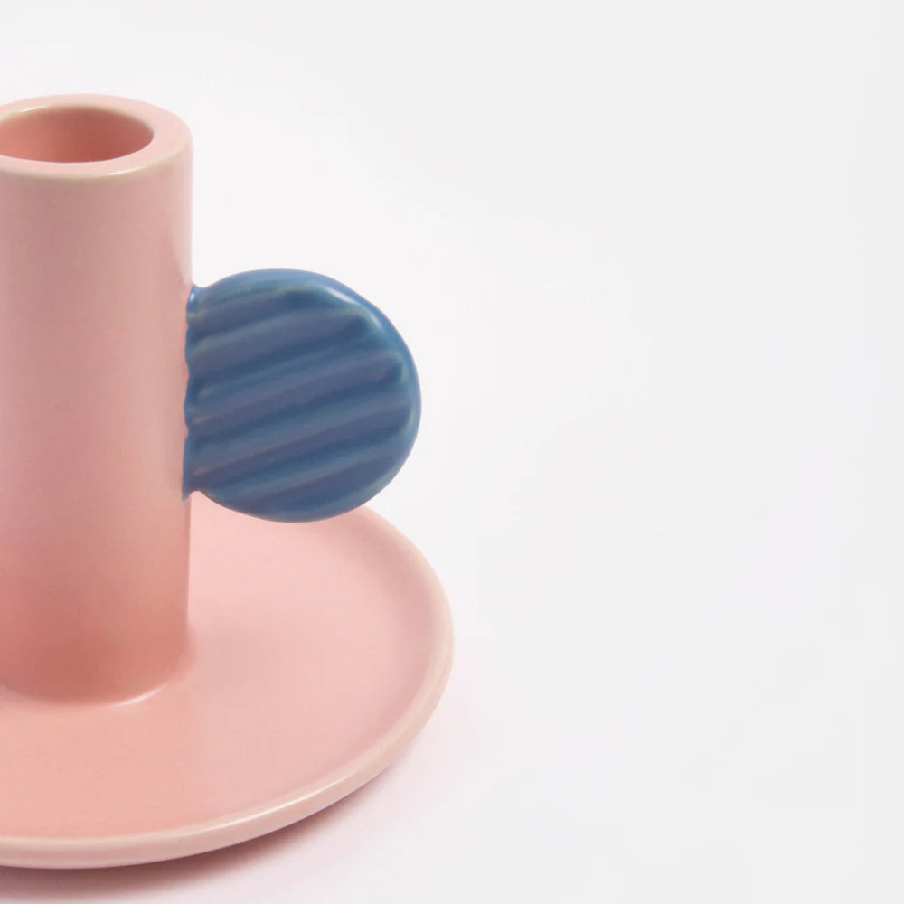 Pink and blue Caroline Gardner candle holder from Cornucopia Home and Gift, featuring a decorative design suitable for gifting.
