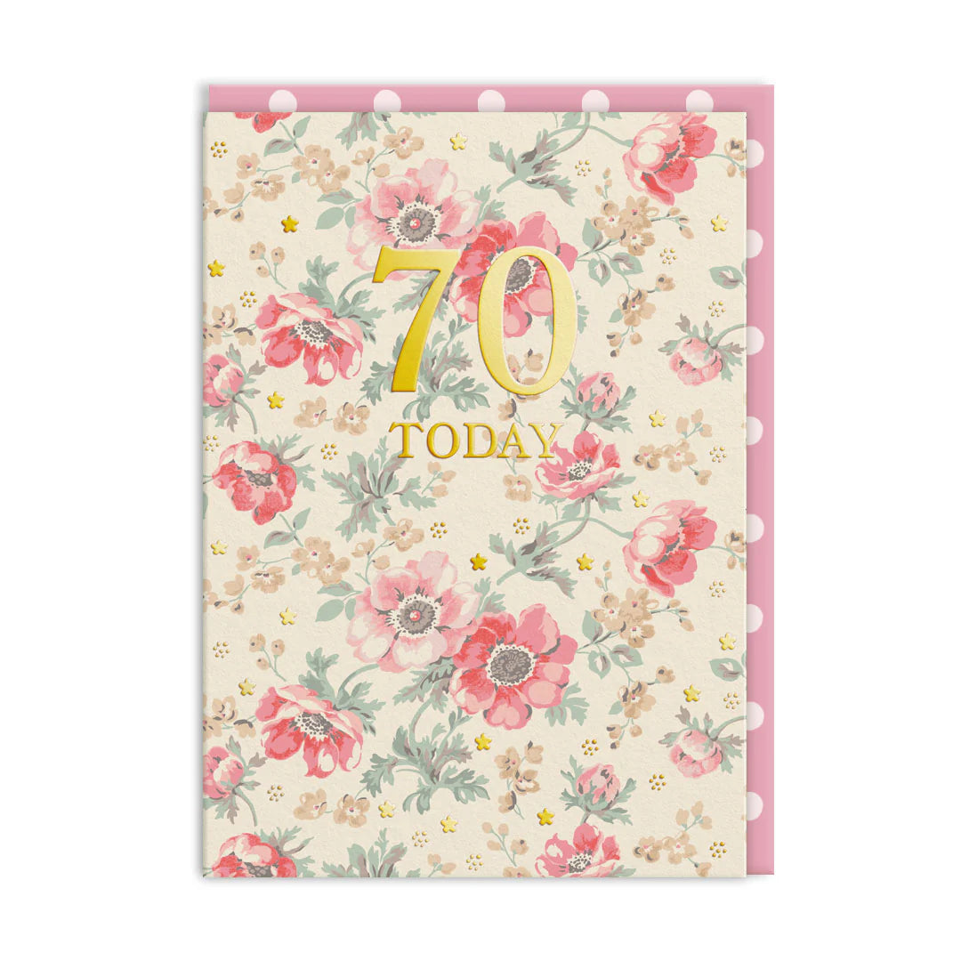 Cath Kidston 70 Today birthday card featuring an anemone floral design by Ohh Deer, from Cornucopia Home and Gift.