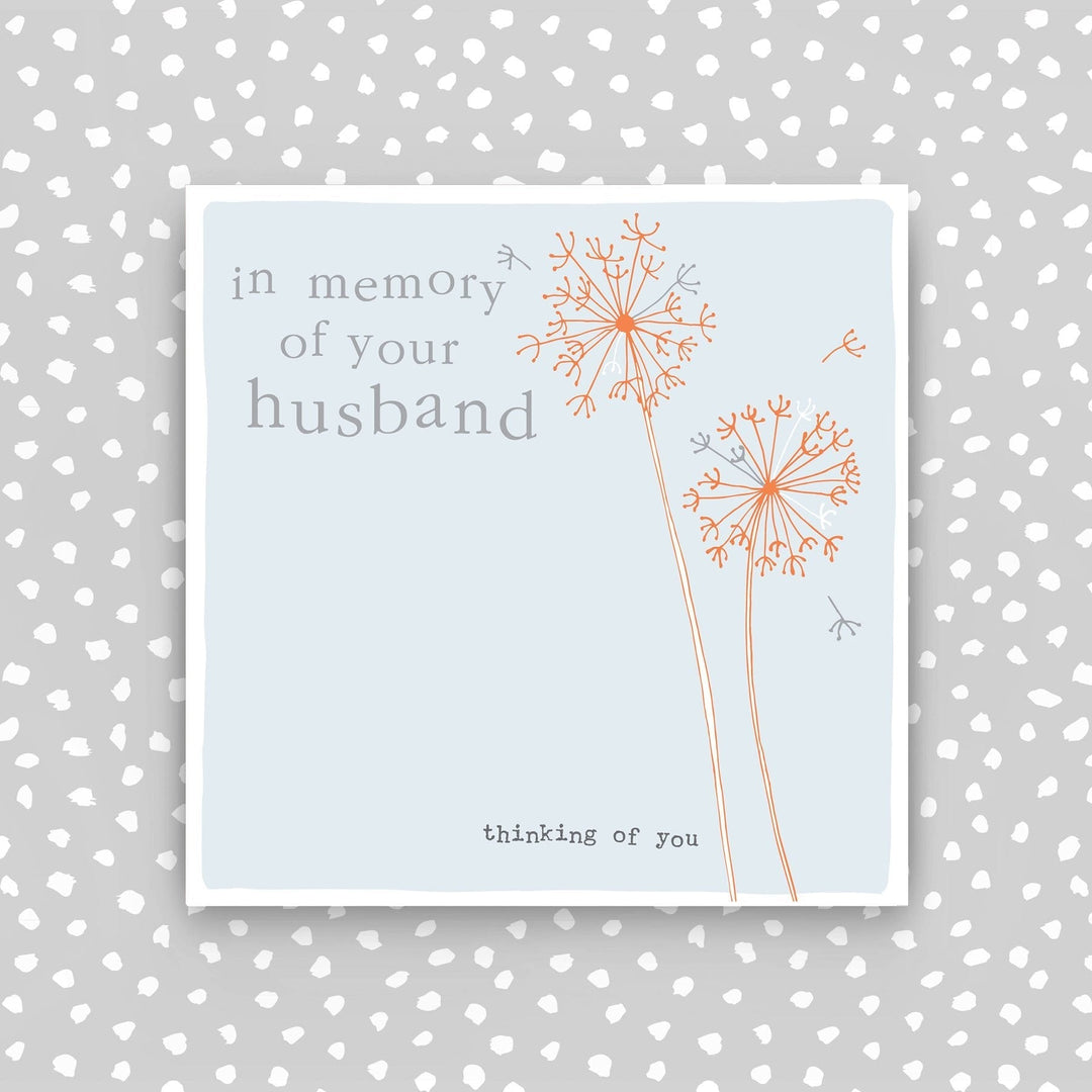 Molly Mae sympathy card titled "In Memory of Your Husband" by Cornucopia Home and Gift, featuring heartfelt floral design.