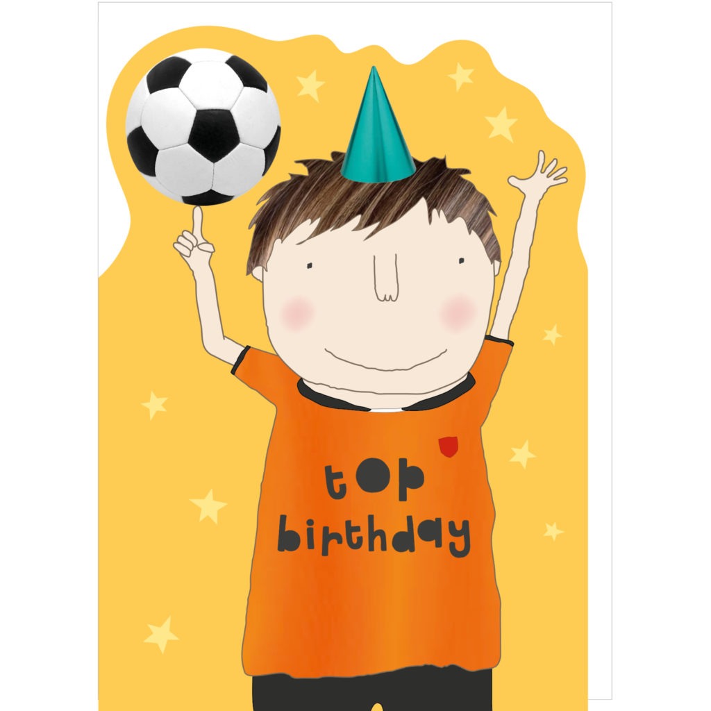 Football-themed birthday card featuring a top design by Rosie Made a Thing, from Cornucopia Home and Gift.