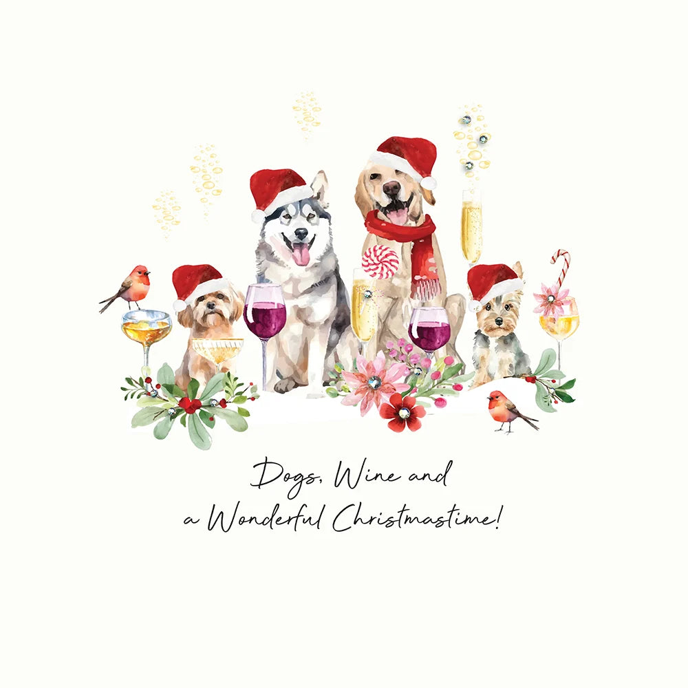 Dogs, Wine and Wonderful Christmastime Card