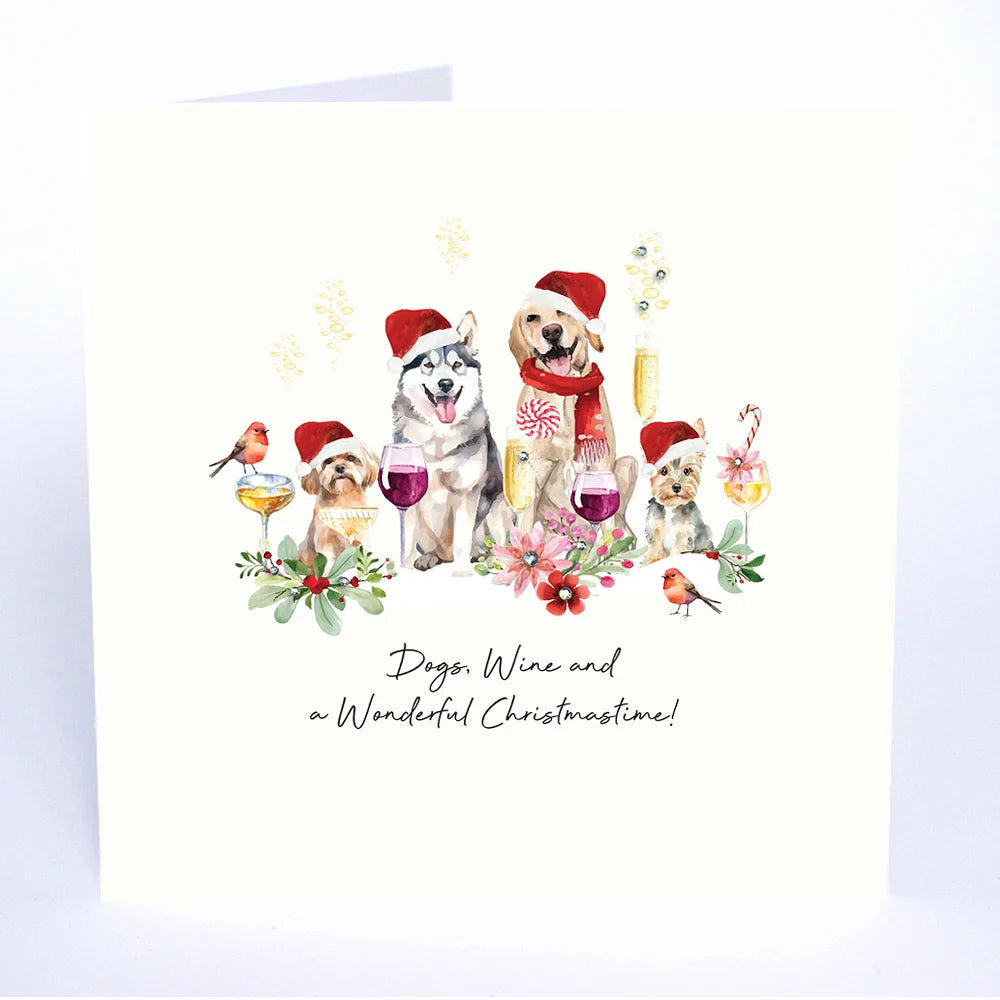 Dogs, Wine and Wonderful Christmastime Card