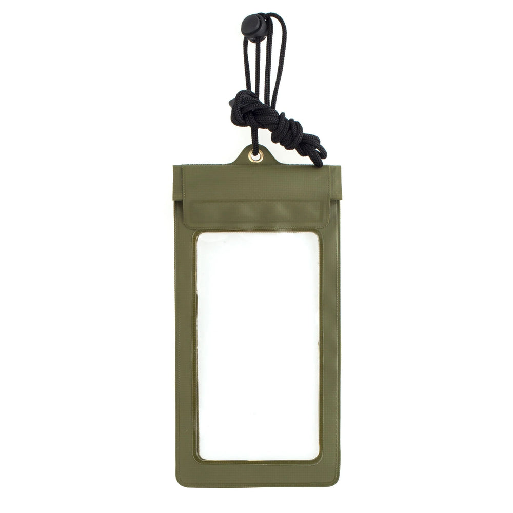 Green waterproof phone sleeve by Kikkerland, designed to protect smartphones from water damage, made by Cornucopia Home and Gift.