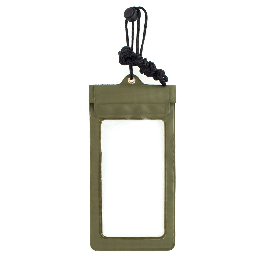 Green waterproof phone sleeve by Kikkerland, designed to protect smartphones from water damage, made by Cornucopia Home and Gift.
