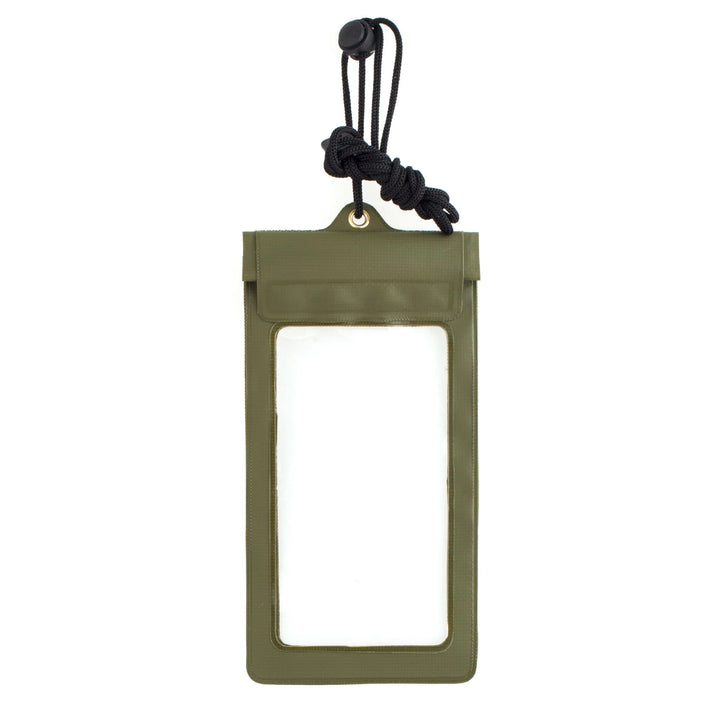 Green waterproof phone sleeve by Kikkerland, designed to protect smartphones from water damage, made by Cornucopia Home and Gift.