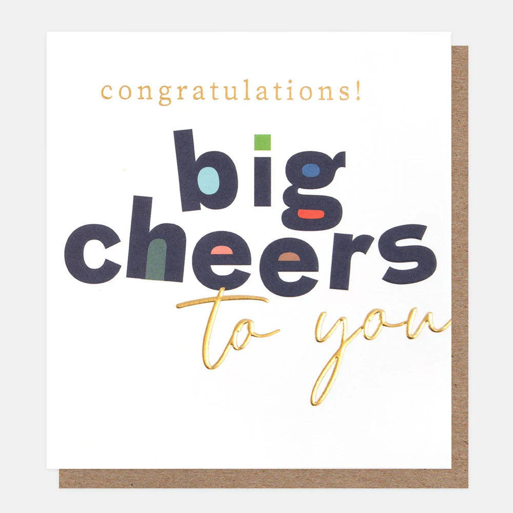 Caroline Gardner "Congratulations Big Cheers to You" greeting card with colorful design and celebratory message.