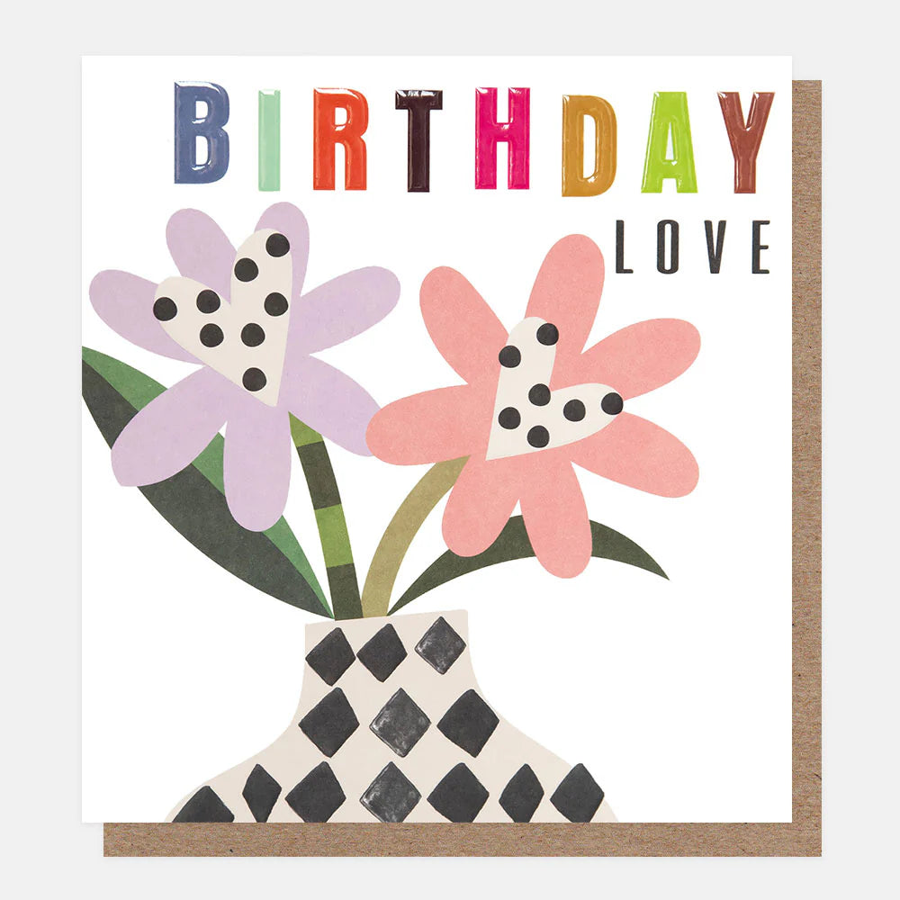 Colorful birthday love flowers illustration by Caroline Gardner for Cornucopia Home and Gift, featuring vibrant floral designs.