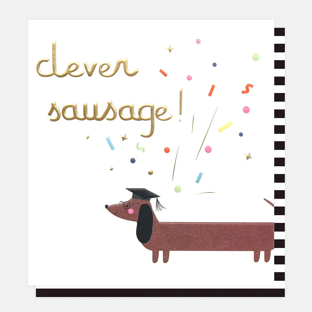 Caroline Gardner Clever Sausage Graduation ornament featuring a whimsical sausage character, ideal for celebrating milestones.