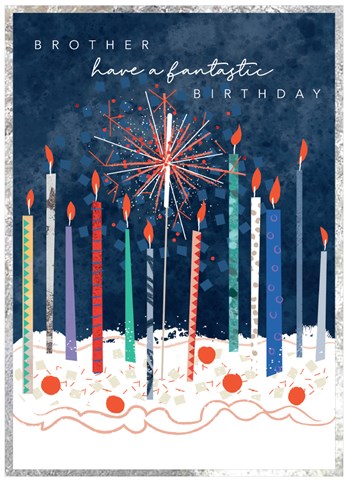 Brother birthday card featuring a Cinnamon Aitch design with colorful, festive illustrations from Cornucopia Home and Gift.