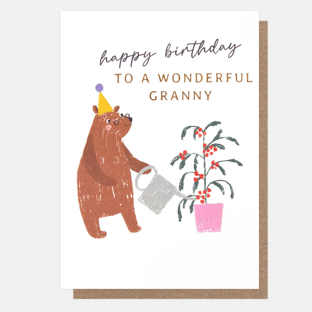 Caroline Gardner "Happy Birthday to a Wonderful Granny" greeting card with colorful floral design and cheerful message.