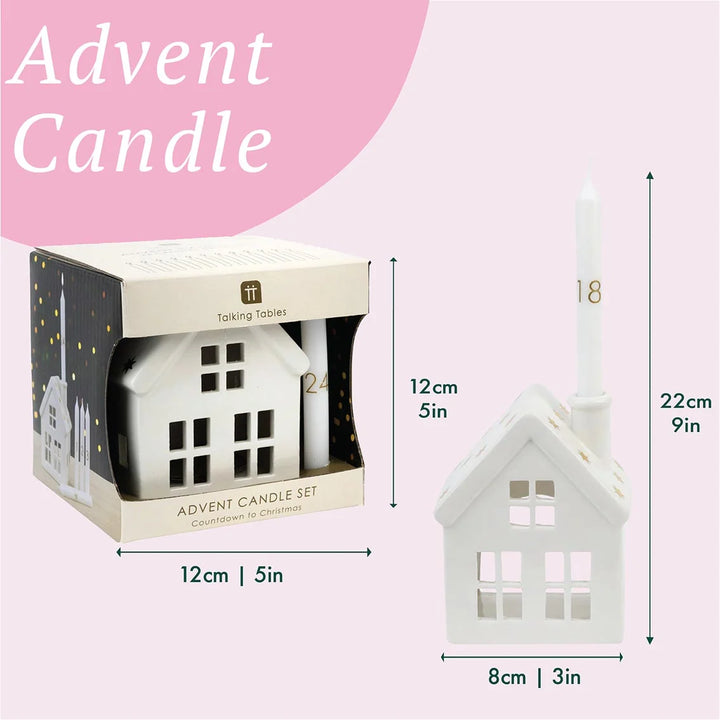 Ceramic Advent Candle House Set with 24 Candles