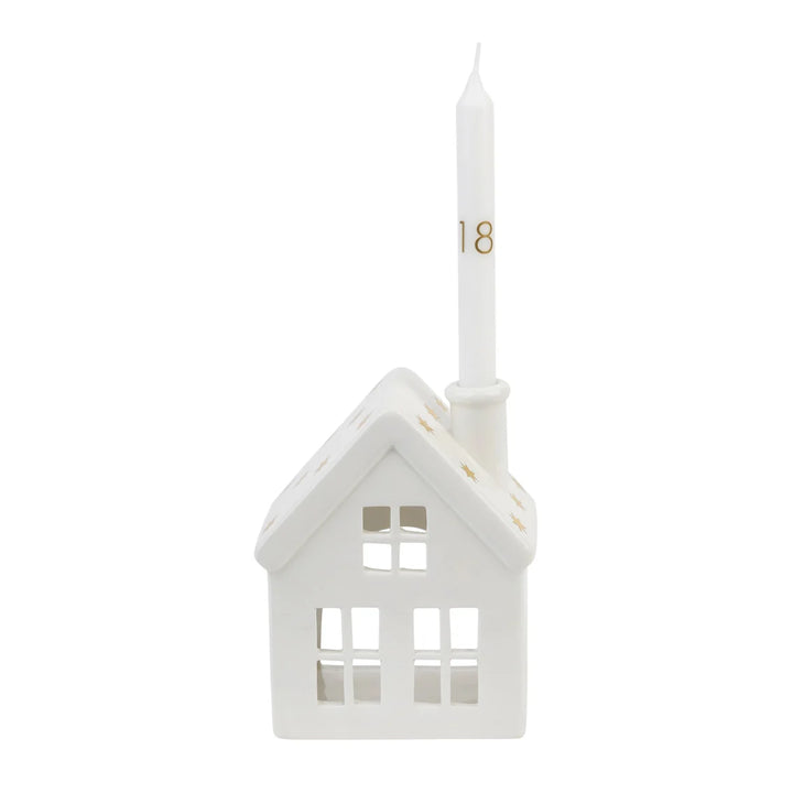 Ceramic Advent Candle House Set with 24 Candles