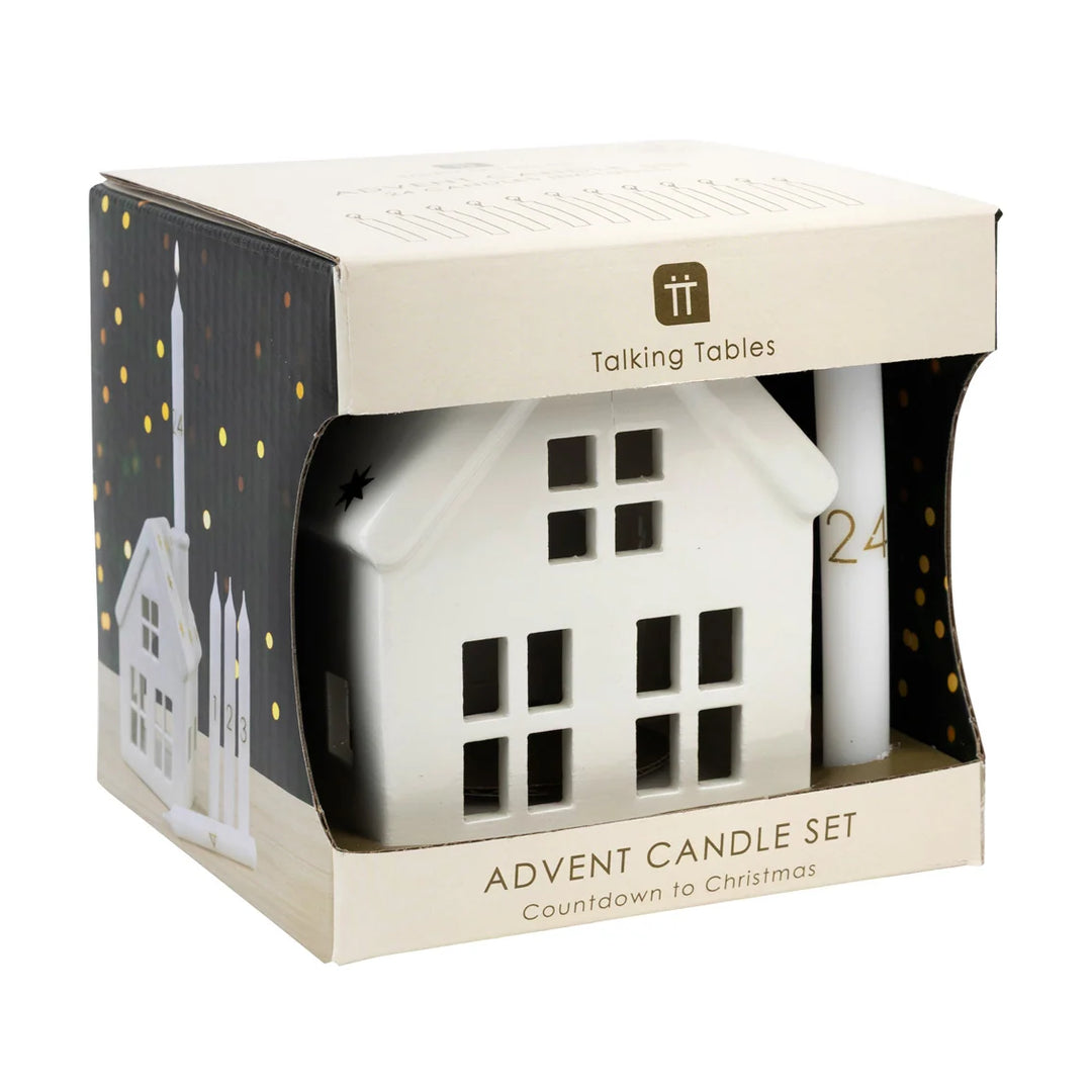 Ceramic Advent Candle House Set with 24 Candles