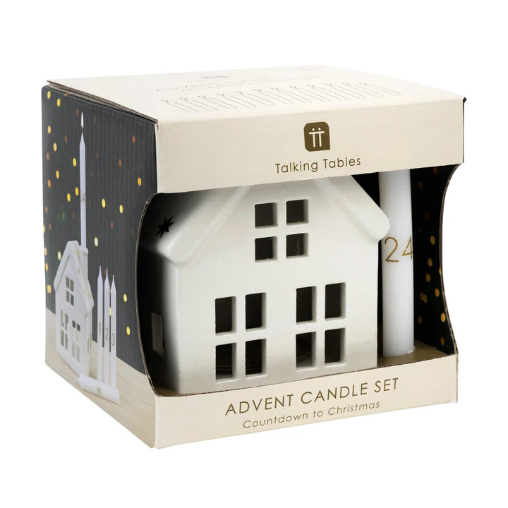 Ceramic Advent Candle House Set with 24 Candles