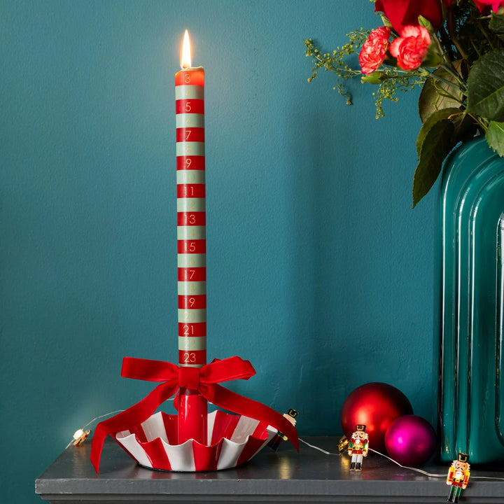 Scalloped Red &amp; White Stripe Candle Holder