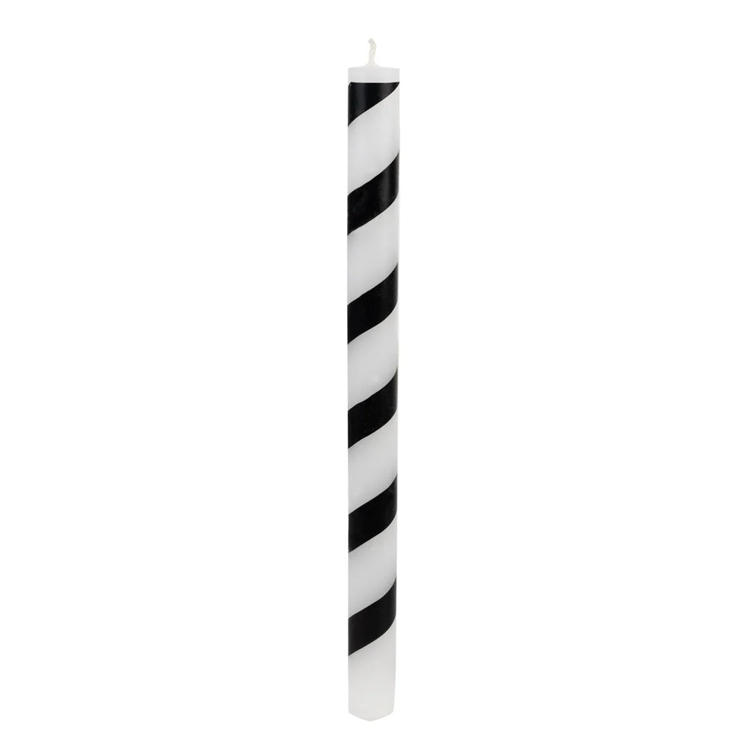 Black &amp; White Striped Dinner Candle - 28cm