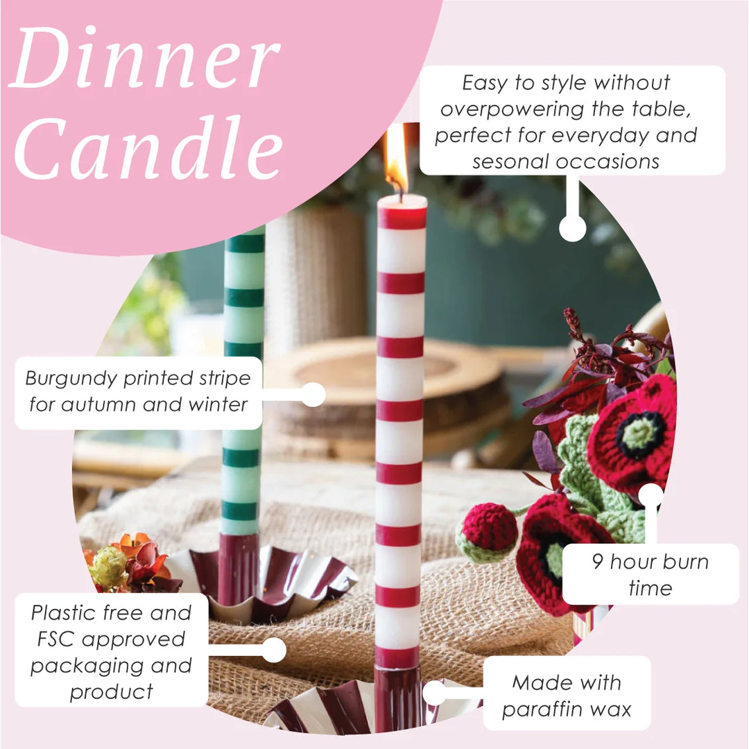 Dinner Candle - Burgundy Stripe