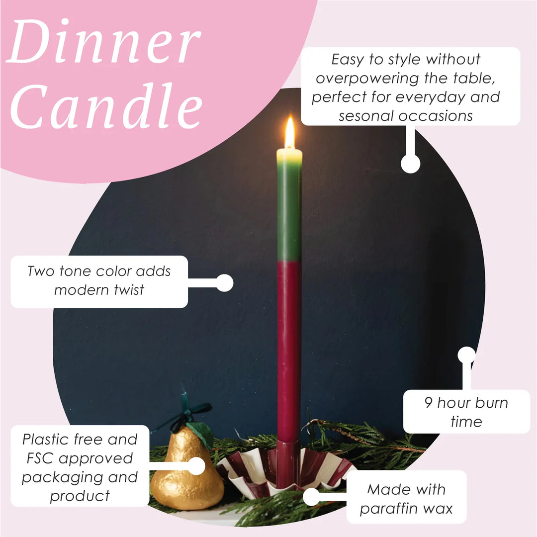 Dinner Candle - Burgundy and Green