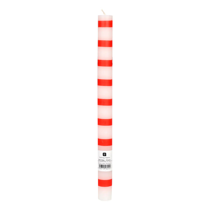 Red and white striped dinner candle from Talking Tables Christmas collection by Cornucopia Home and Gift, perfect for holiday table settings.
