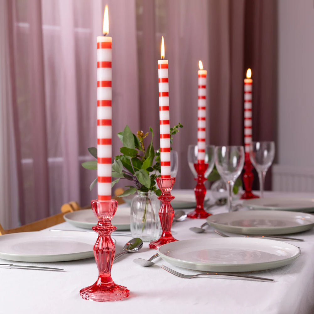Red and white striped dinner candle from Talking Tables Christmas collection by Cornucopia Home and Gift.