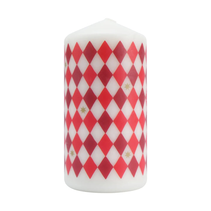 Red &amp; White Harlequin Pillar Candle - 15cm
