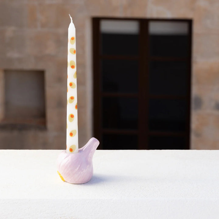 Garlic ceramic candle holder from Cornucopia Home and Gift, designed by Talking Tables, featuring a rustic garlic bulb shape.