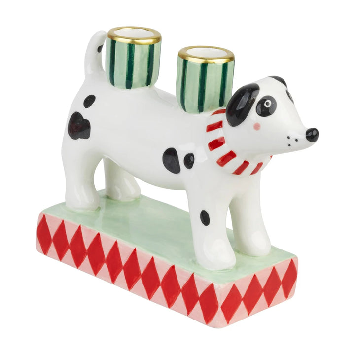 Hand-Painted Ceramic Dog Candle Holder