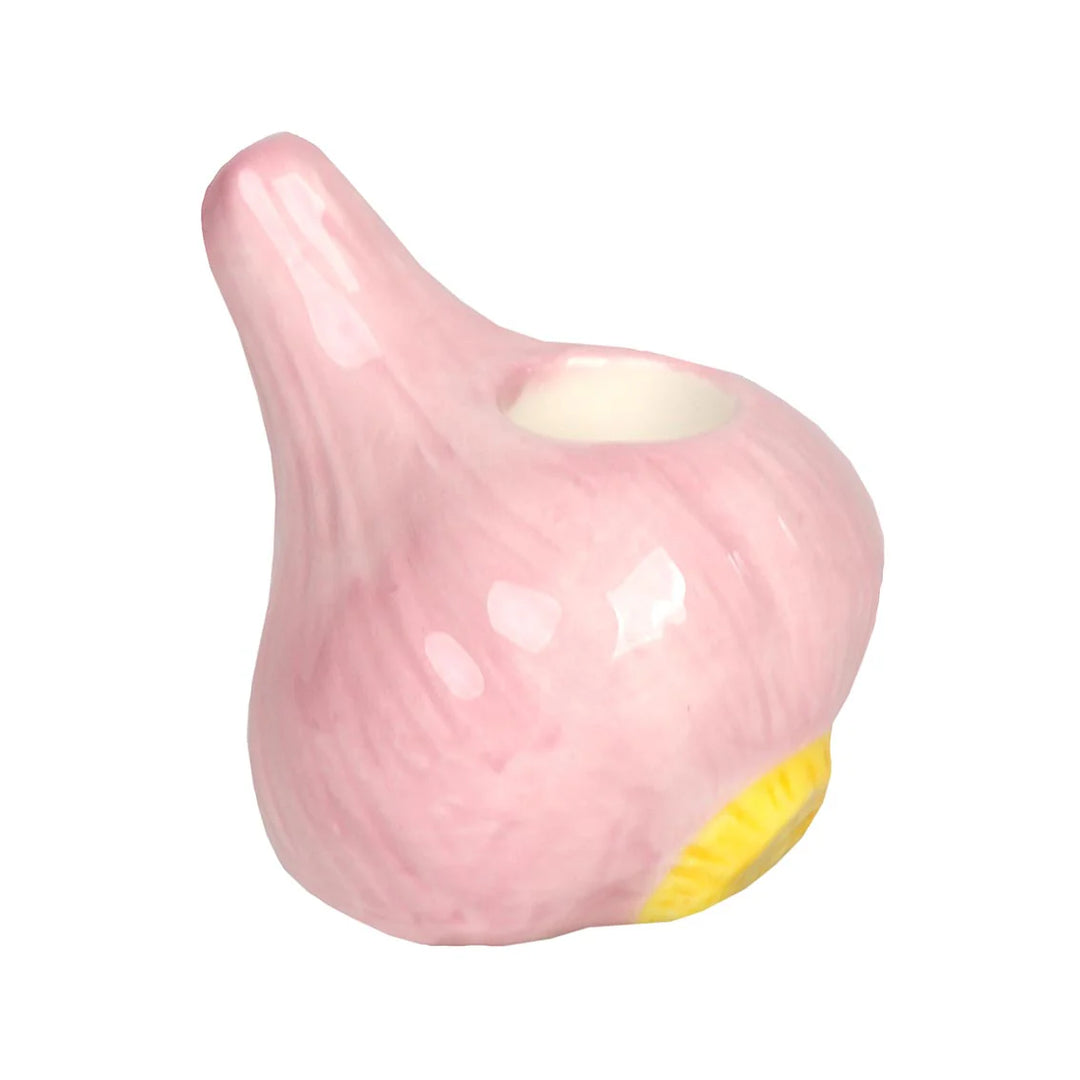 Garlic-shaped ceramic candle holder by Cornucopia Home and Gift, perfect for kitchen or dining room decor.