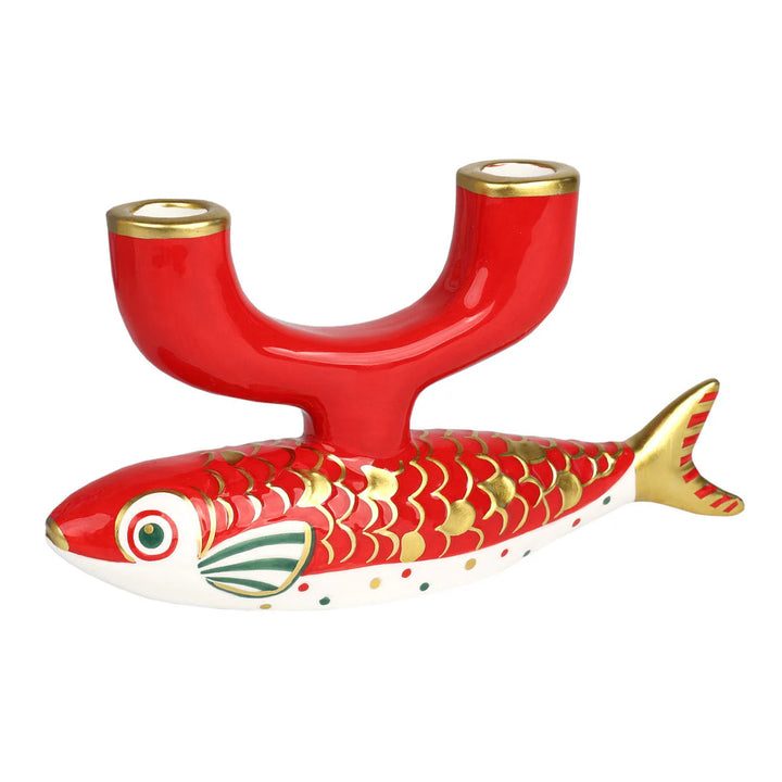 Red ceramic Koi fish candle holder from Cornucopia Home and Gift, designed for Christmas decor by Talking Tables.