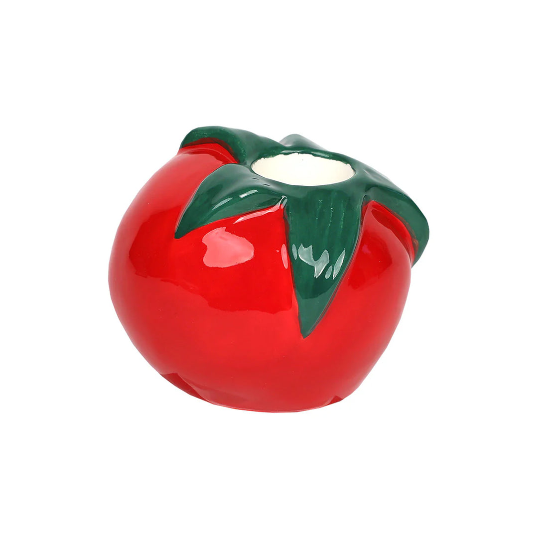 Tomato-shaped ceramic candle holder from Cornucopia Home and Gift's Bon Appetit collection by Talking Tables.