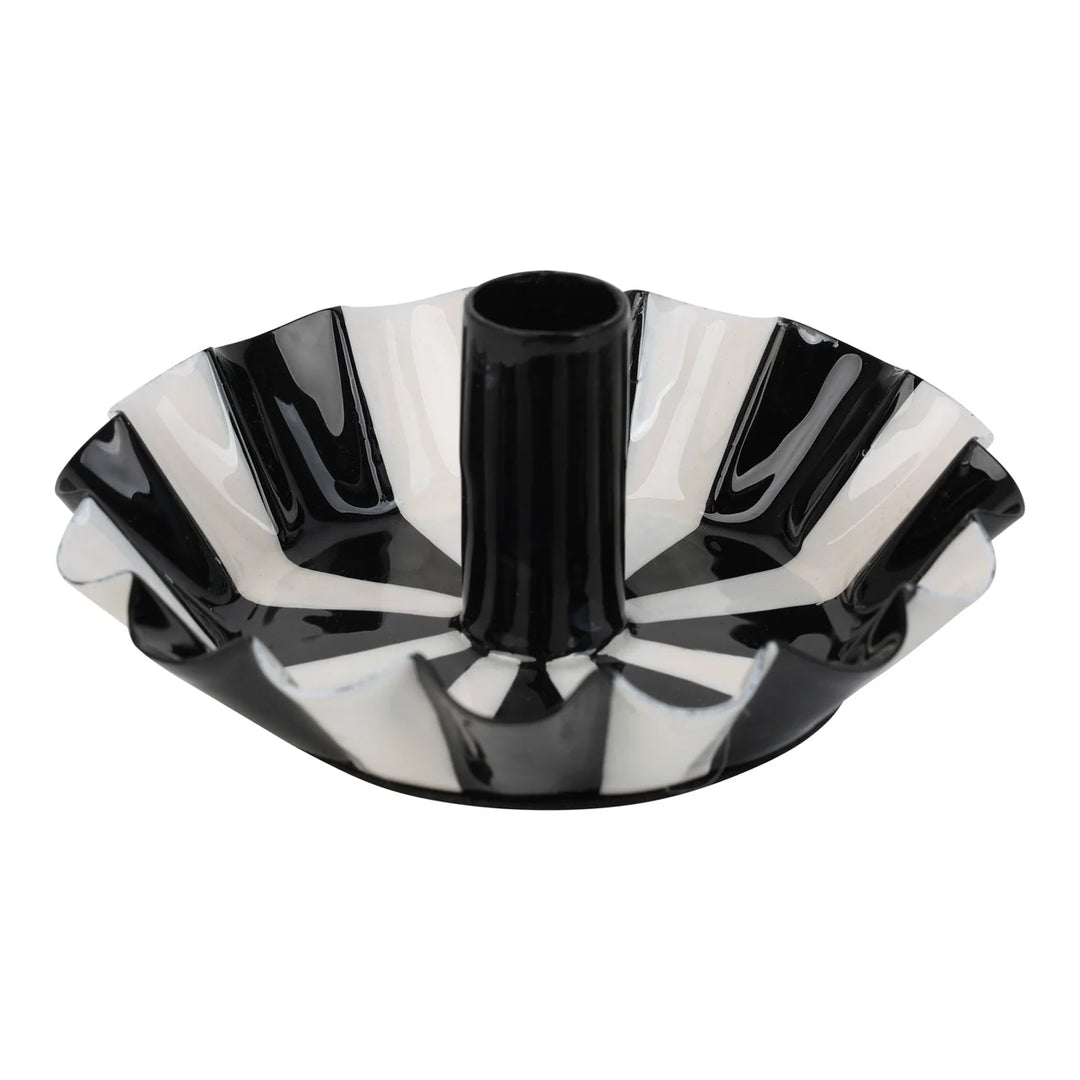 Black &amp; White Stripe Scalloped Candle Holder