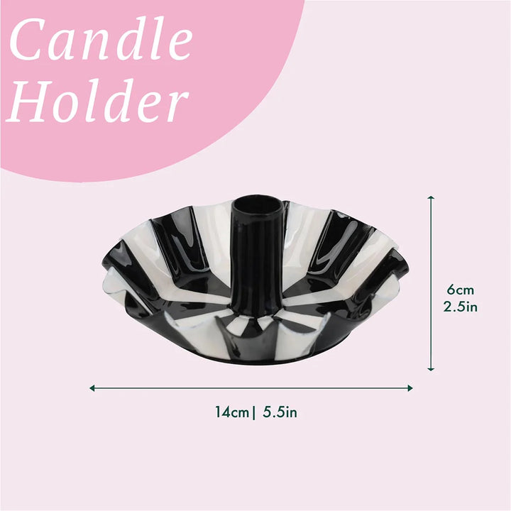 Black &amp; White Stripe Scalloped Candle Holder