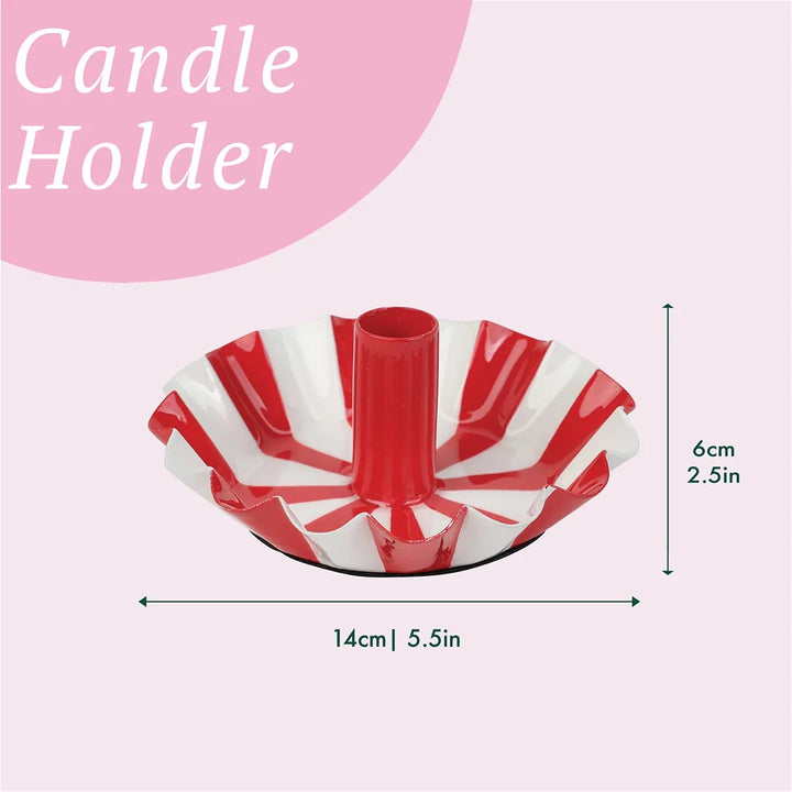 Scalloped Red &amp; White Stripe Candle Holder