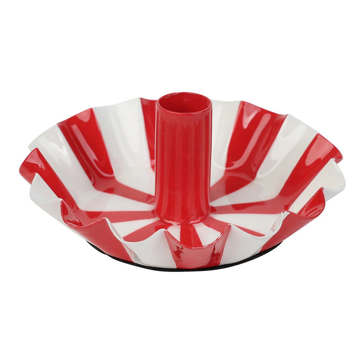 Scalloped Red &amp; White Stripe Candle Holder