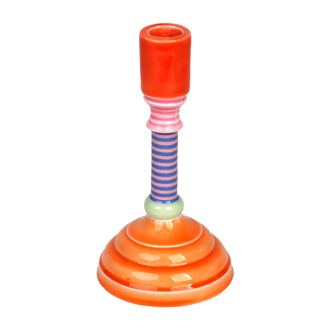 Metal enamel candle holder from Cornucopia Home and Gift, 18cm tall, with a sleek, modern design suitable for candles.