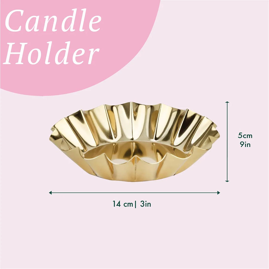 Scalloped Gold Enamel Pillar Candle Holder