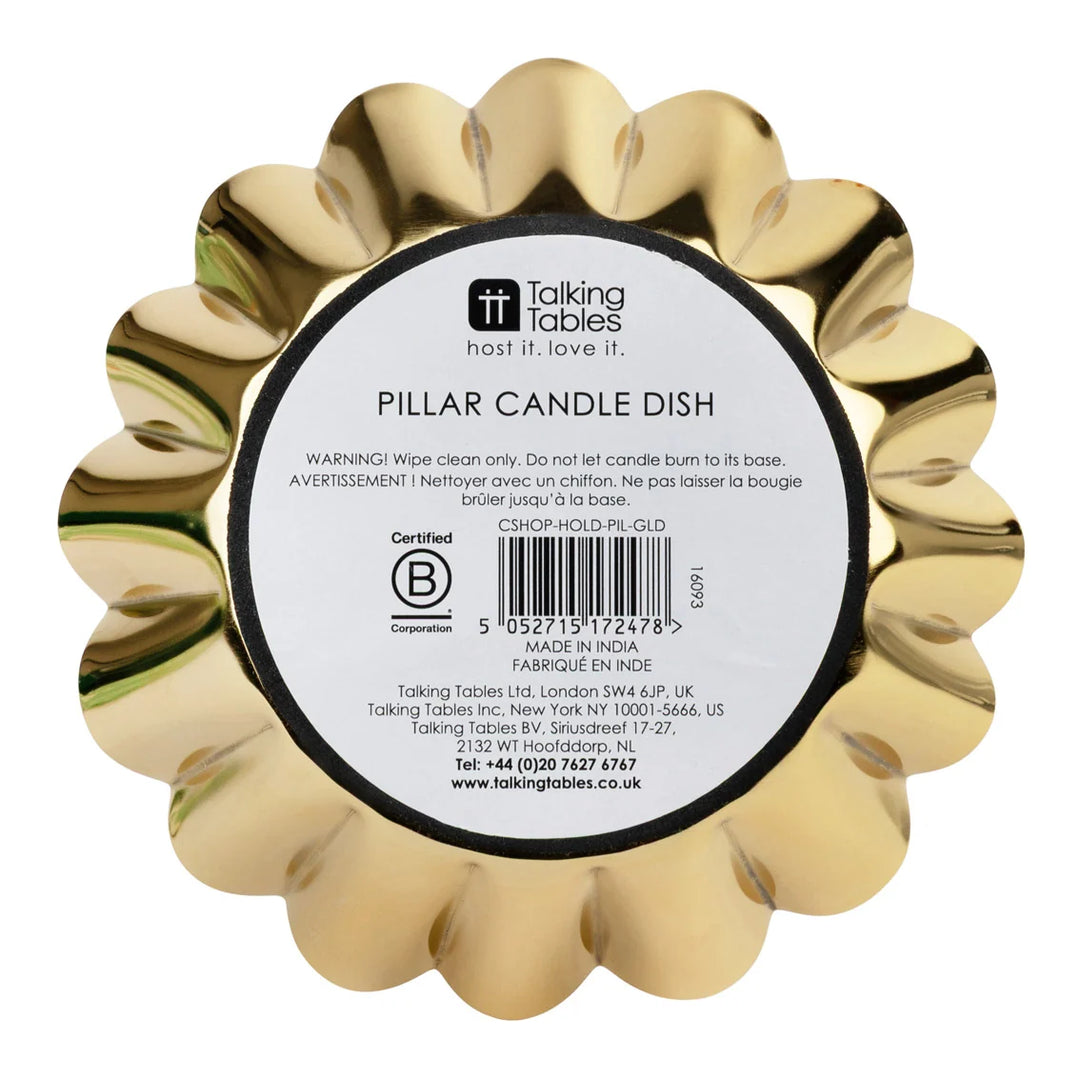 Scalloped Gold Enamel Pillar Candle Holder