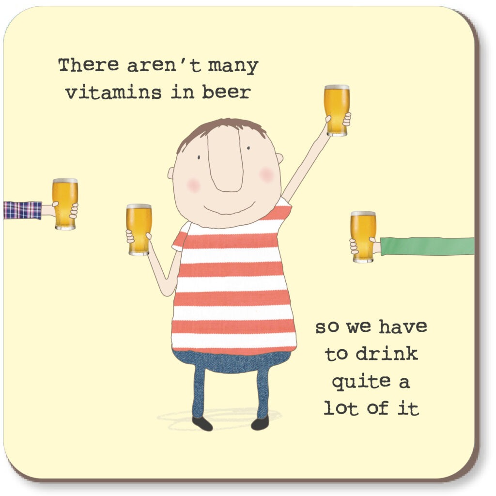 Vitamins coaster from Rosie Made a Thing by Cornucopia Home and Gift featuring colorful vitamin illustrations on a round ceramic surface.