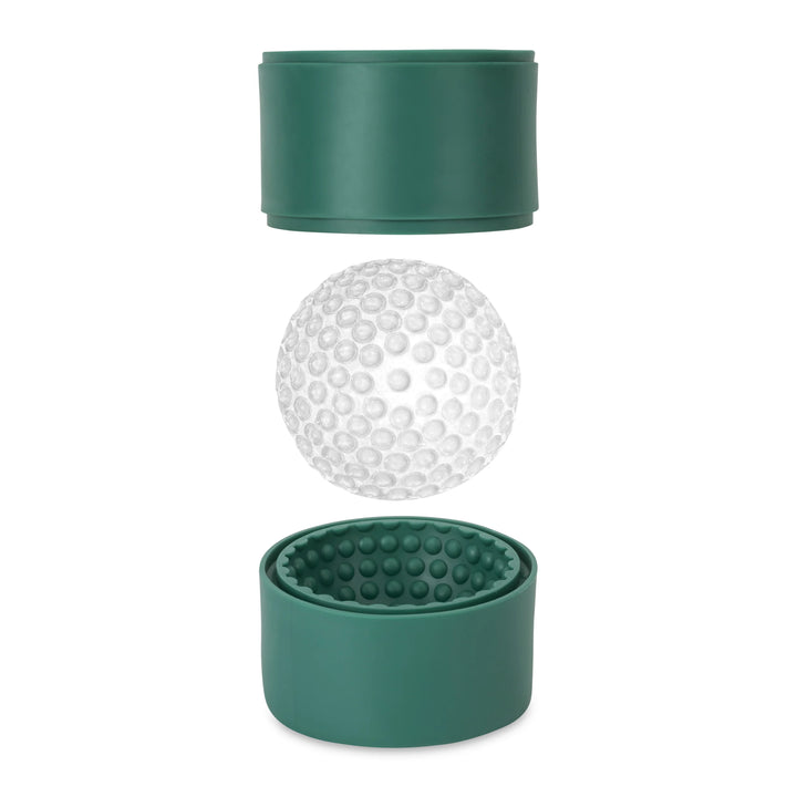 Kikkerland golf ball ice mold by Cornucopia Home and Gift, silicone mold for making round ice balls suitable for beverages.