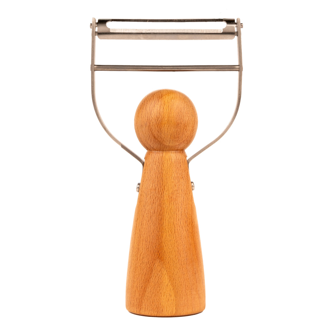 Kikkerland Ms Peel potato peeler with ergonomic handle and stainless steel blade for easy peeling of potatoes and vegetables.