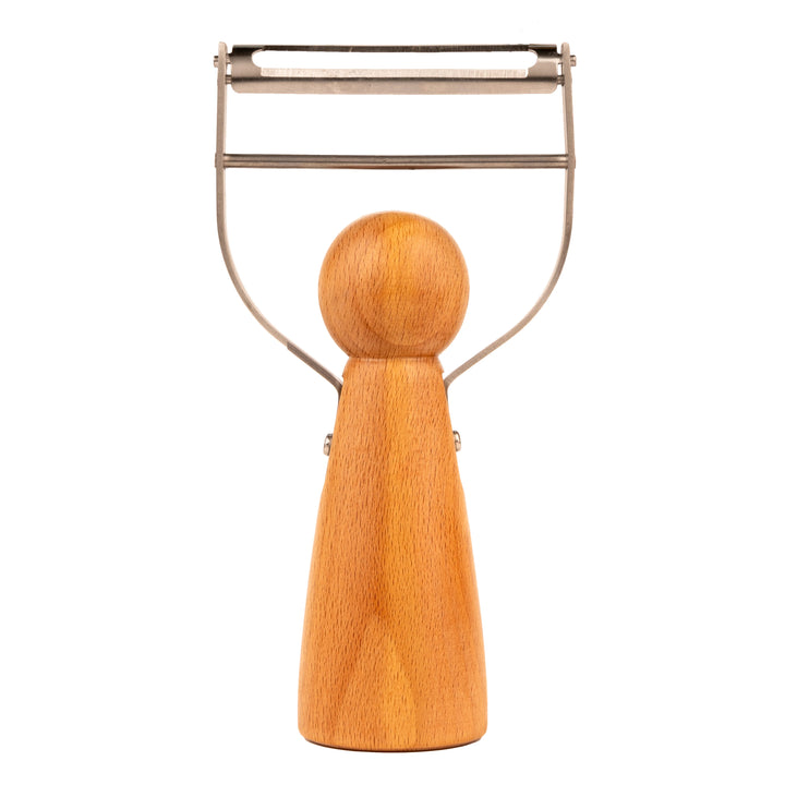 Kikkerland Ms Peel potato peeler with ergonomic handle and stainless steel blade for easy peeling of potatoes and vegetables.