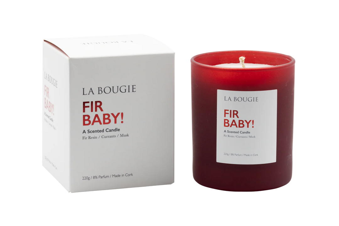Fir Baby! candle by Cornucopia Home and Gift in a decorative La Bougie candle box with a fir scent and festive packaging.