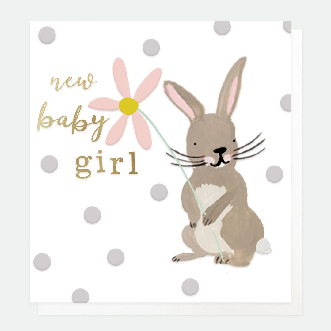 Caroline Gardner baby girl rabbit greeting card with cute bunny illustration, designed for newborn or baby girl celebrations.