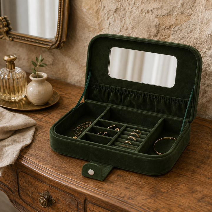 Green Velvet Jewellery Book Box 20cm